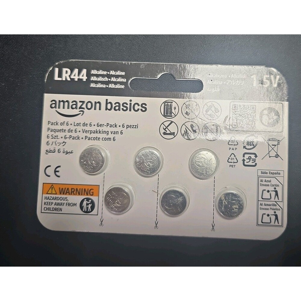 Amazon Basics 6-Pack LR44 Alkaline Button Coin Cell Battery, 1.5 6 Count